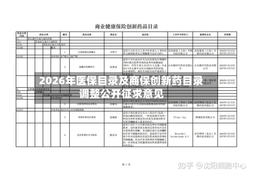 2026年医保目录及商保创新药目录调整公开征求意见